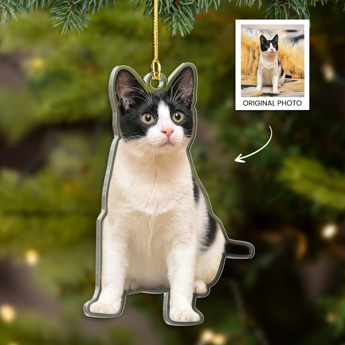 Personalized Acrylic Photo Ornament - Customized Christmas Tree Decor, Gift for Cat Lovers