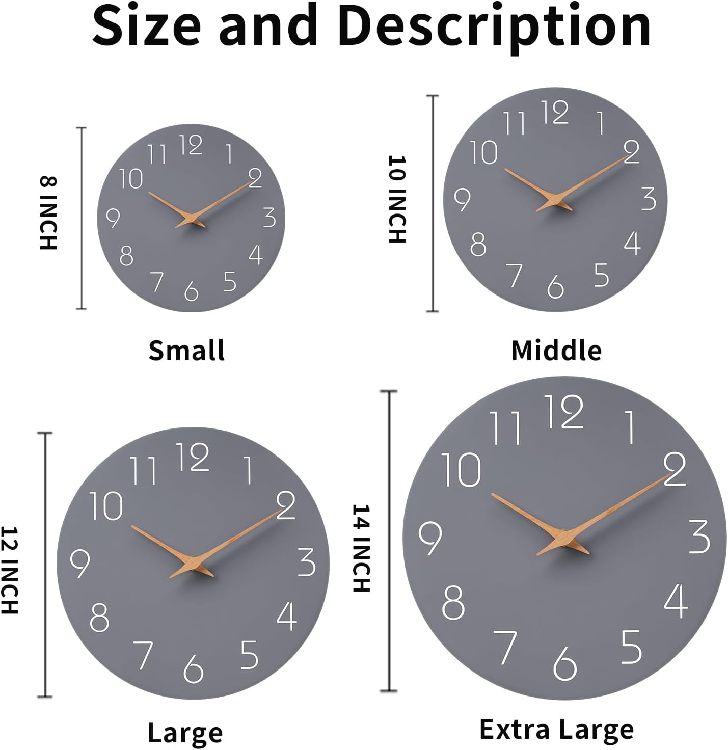 Mosewa Wall Clock Silent Non Ticking Decorative for Kitchen Bedroom Bathroom Office Living Room Battery Operated 10 Inch Gray Wood Modern Simple