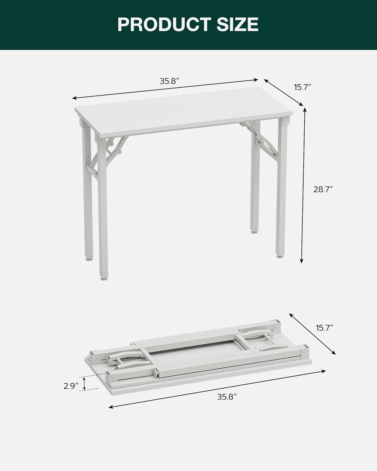 Frylr Small Folding Computer Desk – Portable 35.8 Inch Foldable Laptop Table, Collapsible and Compact for Easy Storage and Fast Setup, Lightweight for Small Spaces, Craft and Study Use, White