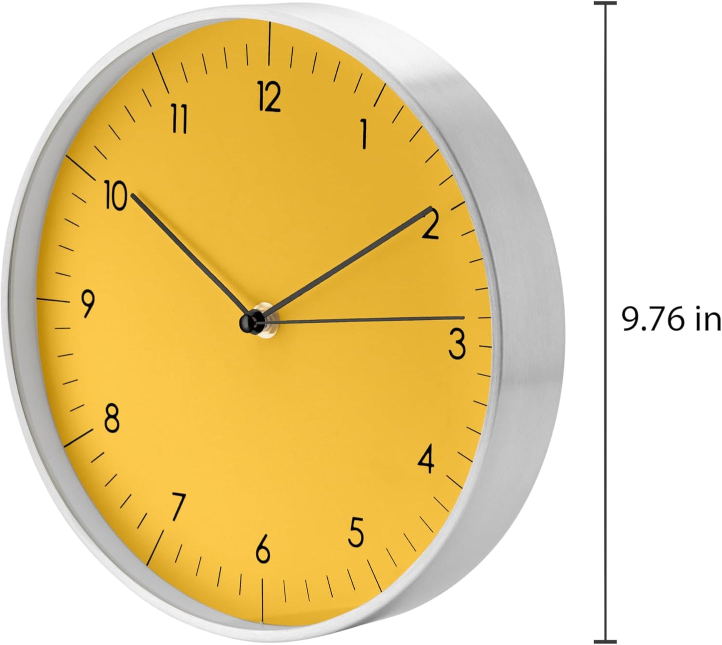 LUUK LIFESTYLE 10” Quartz Wall Clock with Silent Movement, Timeless Scandinavian Design, Kitchen Wall Clock, Decoration for Children's Room, Yellow and Silver