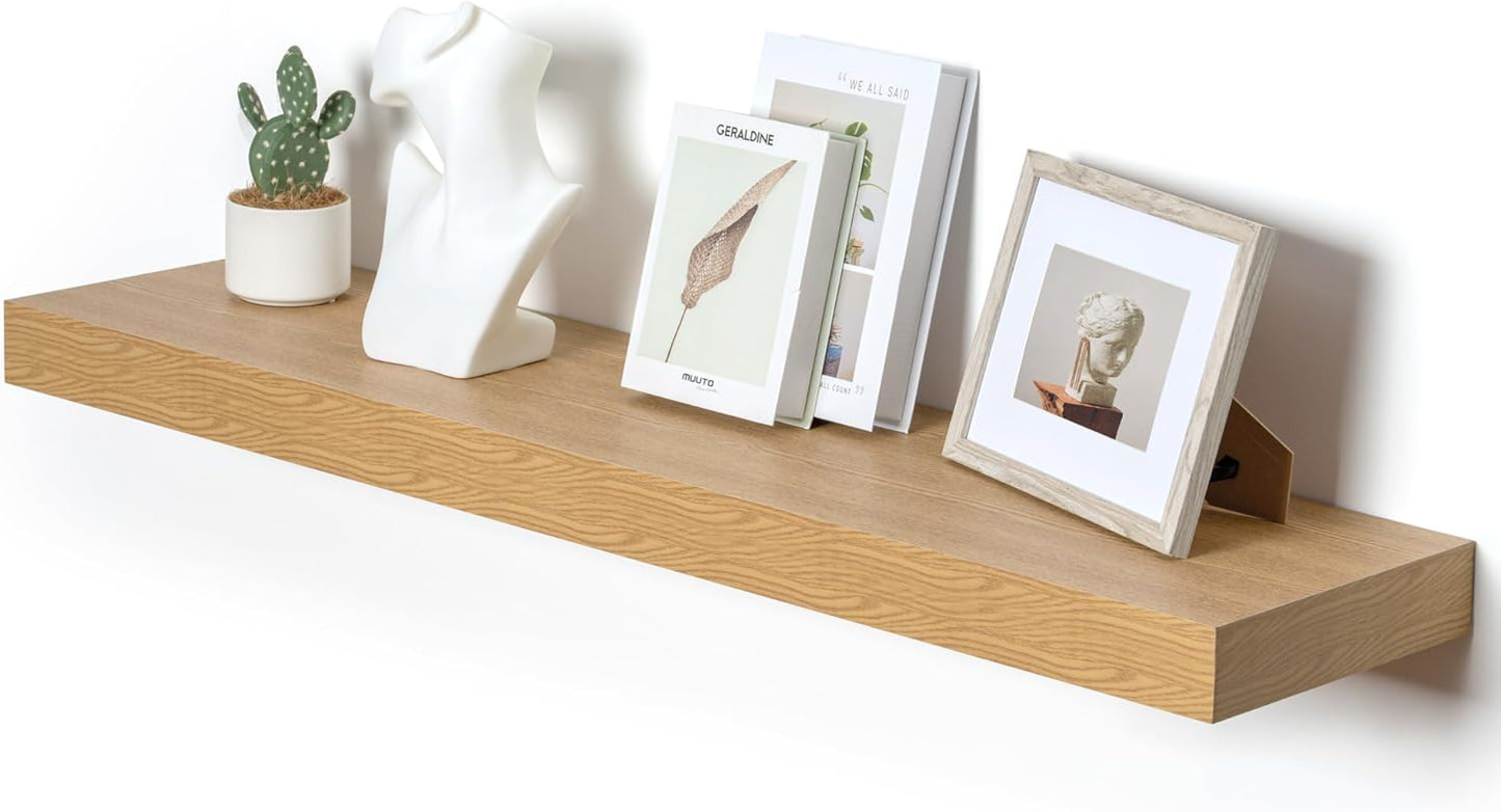 12 Inch Deep Floating Shelves for Wall, 48W x 12D Rustic Oak Wood Floating Shelves, Large Floating Shelves Set of 1 for Living Room Bathroom Laundry Room Bedroom Kitchen Home Office - Oak