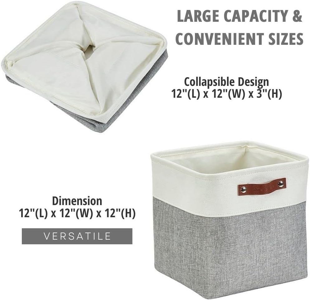 DECOMOMO Storage Cubes, 12x12 Storage Bins, Baskets for Shelves (Grey & White, Cube 12" - 4 Pack)