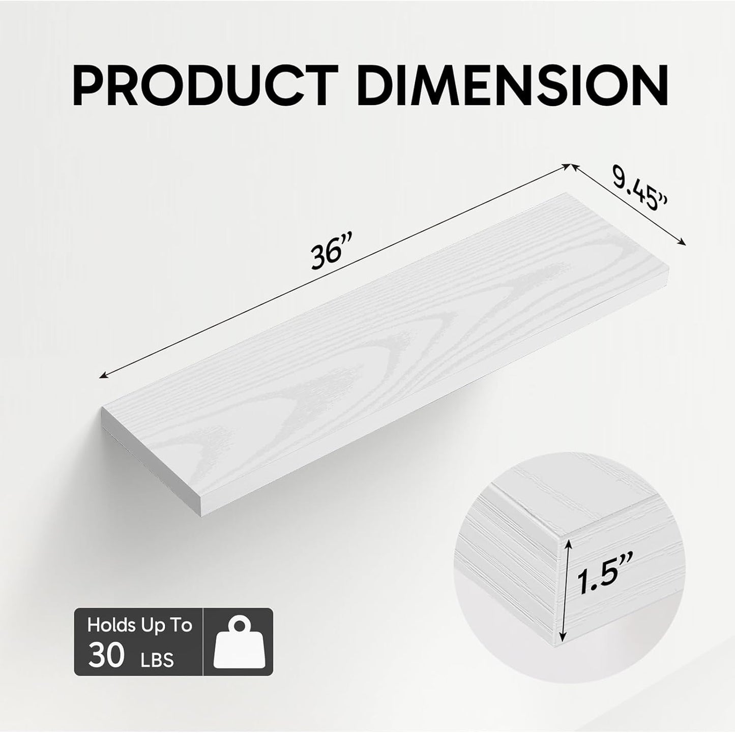 BAYKA Floating Shelves for Wall, 36 inches Wall Mounted Rustic Wood Shelves for Bathroom, Bedroom, Living Room, for Storage/Decor with 30lbs Capacity（White,Set of 3