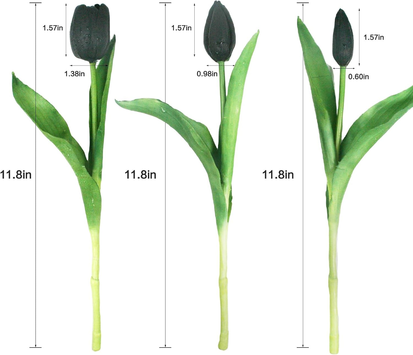 15pcs Artificial Tulips Flowers, Fake Tulips Real Touch, Faux Latex Tulips Bouquets, for Party Wedding Home Room Decoration (Black)