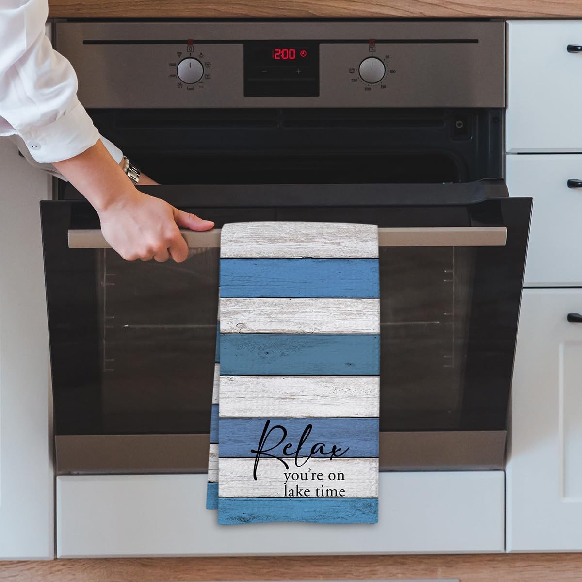 Lake House Dish Towel, Waffle Weave Microfiber Kitchen Cloth, Rustic Lake Decor for Home, Nautical Bathroom Accent, Lakehouse Gift Idea for Cottage Cabin Vacation Retreat - A03