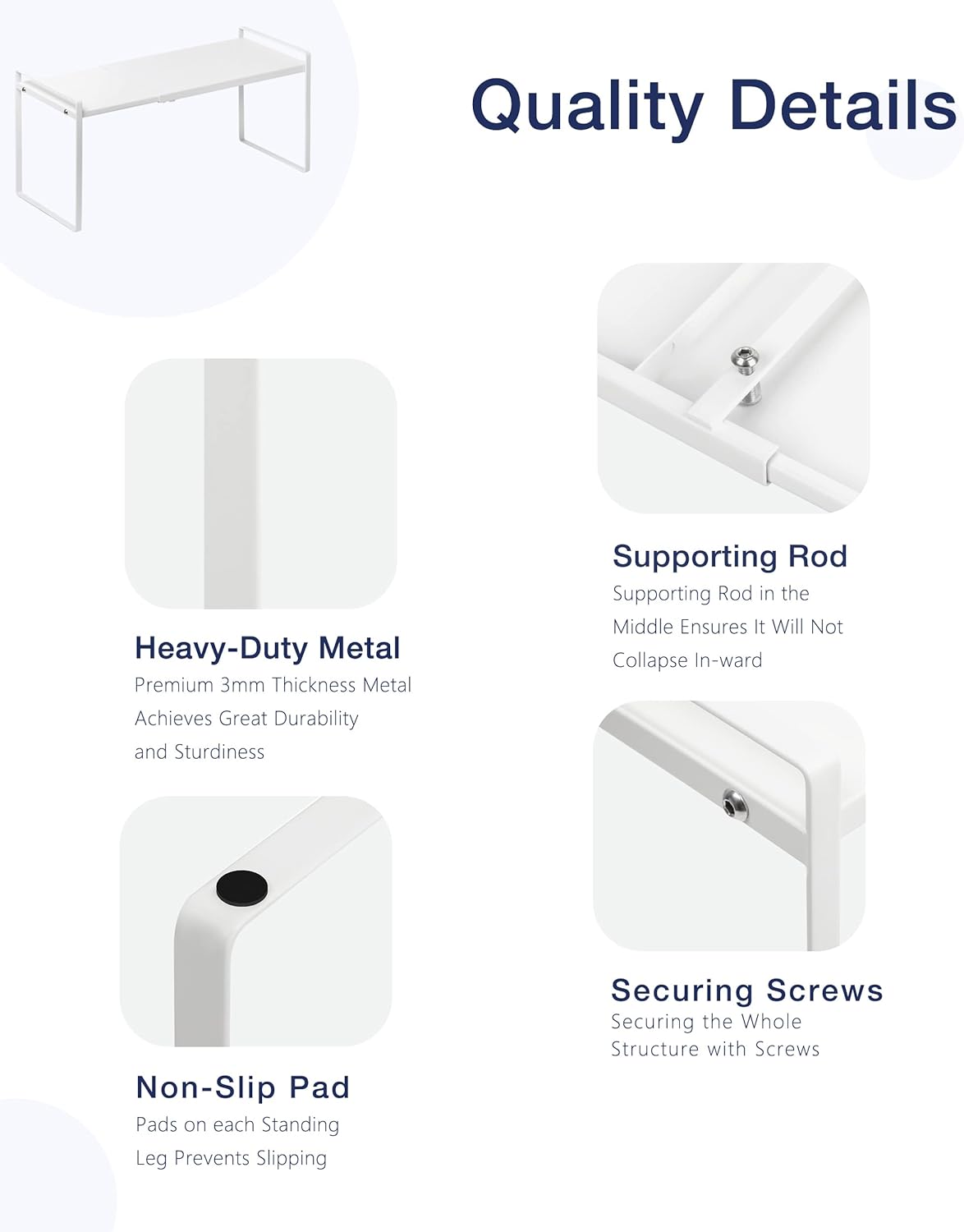 Nxconsu Expandable Cabinet Shelf Organizer Riser for Kitchen Pantry Cupboard Under Sink Countertop Home Storage Organization Rack Space Saver Freestanding Heavy Duty Nonslip Stackable White