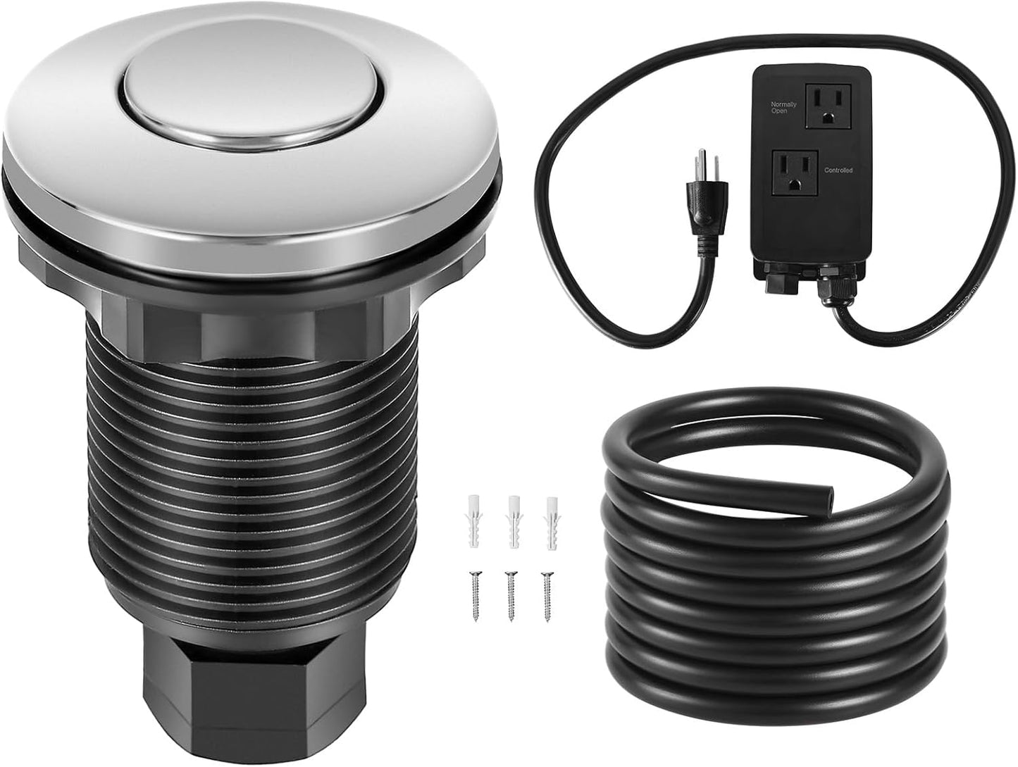 VEVOR Garbage Disposal Air Switch Kit, Dual Outlet Sink Top Air Switch for Food Waste Disposal, 2.5-inch Brushed Nickel Stainless Steel ON/OFF Air Push Button, Suitable for Stainless Steel Countertops