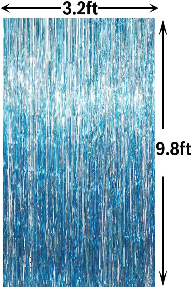 GOER 6.4 ft x 8.2 ft Metallic Tinsel Foil Fringe Curtains,Pack of 2 Party Streamer Backdrop for Birthday,Graduation Decorations and New Year Eve (Light Blue)
