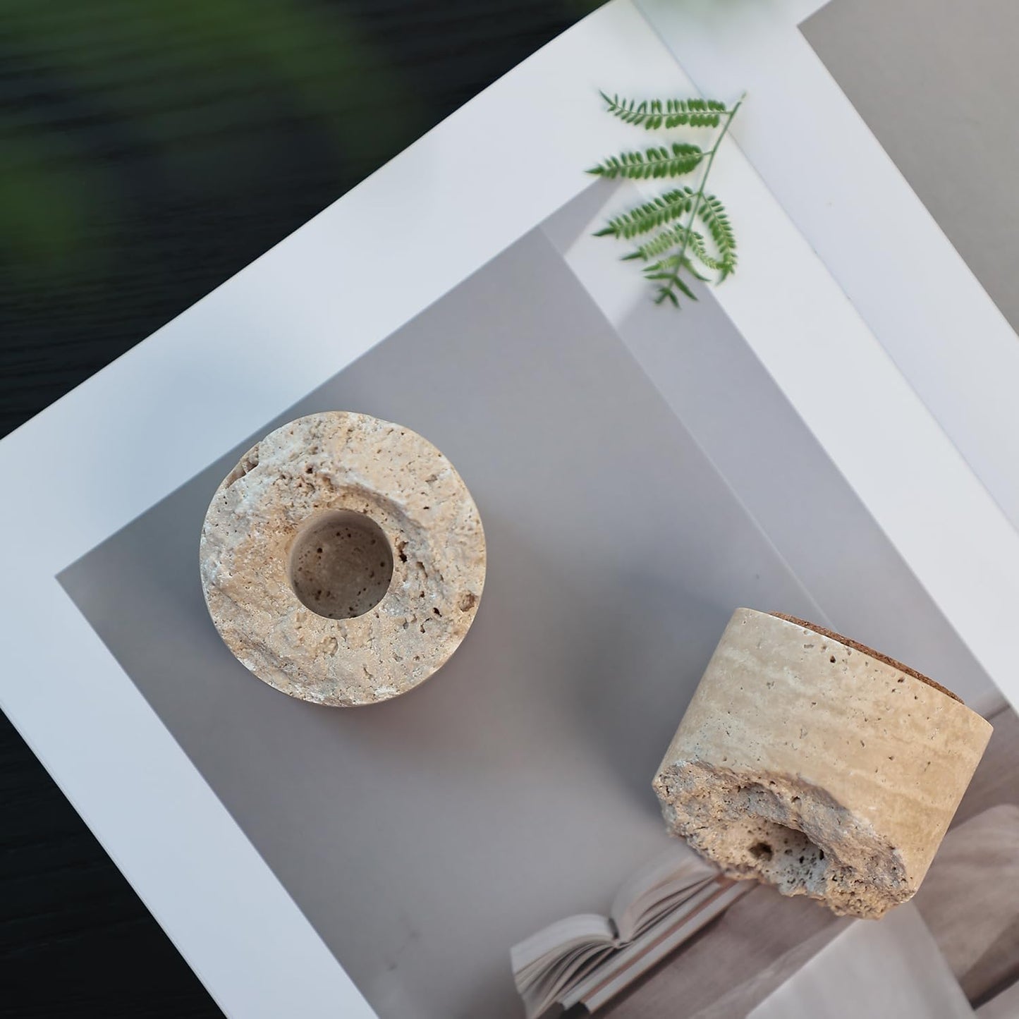 Travertine Candle Holder - Handmade Marble Candlestick Holder for Taper Candle - Vintage Small Stone Candle Sticks Holder Decor for Table Centerpieces, Wedding, Party, Fits 3/4 Inch Thick Candle