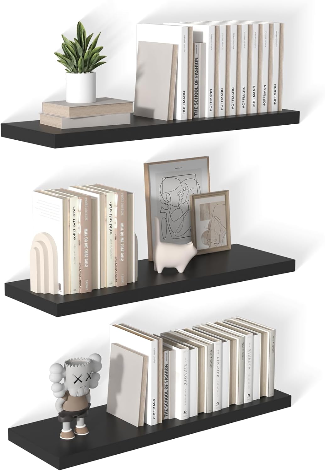 12 Inch Deep Floating Shelves for Wall 3 Pack Floating Shelves Large Storage Space Wall Mount Shelf for Living Room Kitchen Bathroom 36" W x 12" D x 1.2" H Black