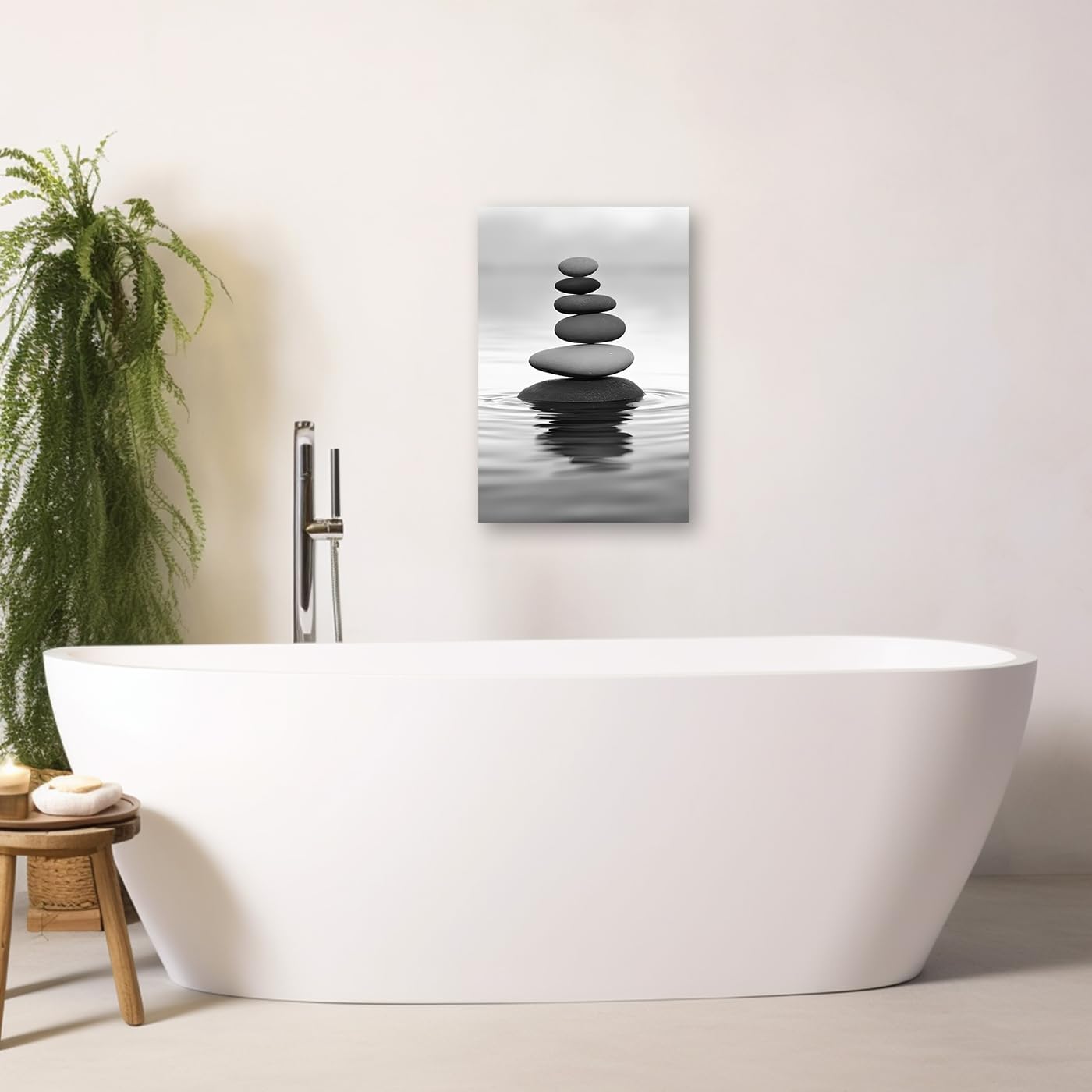 DOARTDO Zen Picture Wall Decor Black and White Zen Stone Canvas Wall Art Spa Stone Picture Print Bathroom Yoga Room Decor Frame (24.00" x 36.00", Zen Stone - 2)