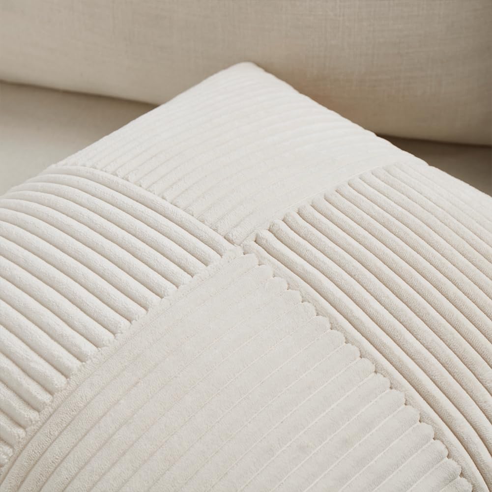 Fancy Homi 2 Packs Cream Lumbar Decorative Throw Pillow Covers 16x28 Inch for Living Room Couch Bed Sofa, Rustic Farmhouse Boho Home Decor, Soft Striped Corduroy Rectangle Accent Cushion Case 40x70 cm