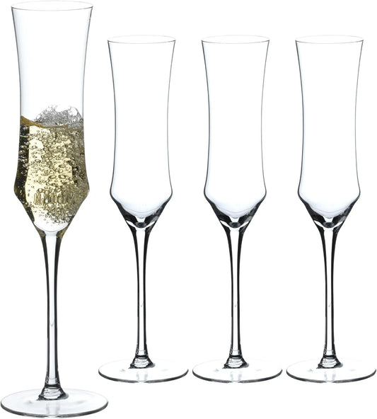 Hand Blown Crystal Champagne Flutes, Sparkling Champagne Glasses Set of 4, 7 oz
