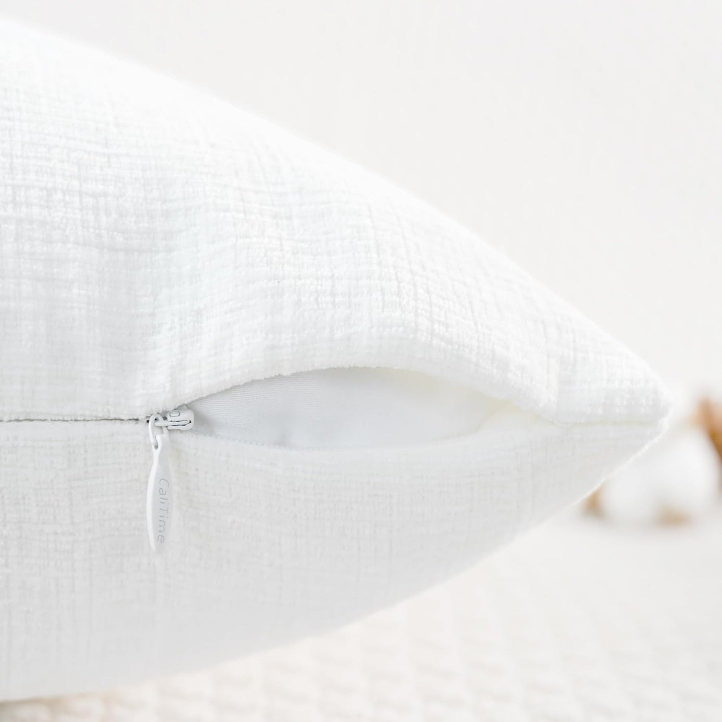 CaliTime Throw Pillow Covers Decorative 12 X 20 Inches Pack of 2 Cozy Chenille Cushion Cases for Couch Sofa Bed Living Room Home True White