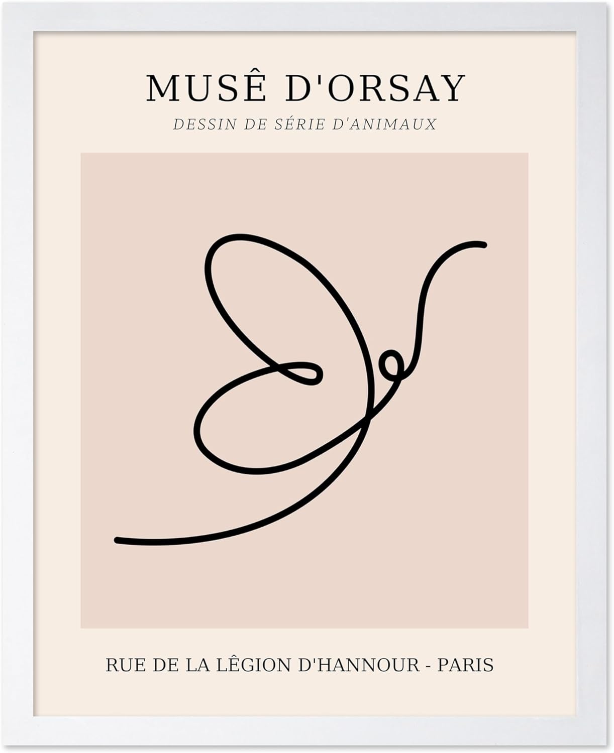 Poster Master Vintage Poster - Retro One Line Butterfly Drawing Print - Butterfly Line Art - Minimal Gift for Him, Her, Animal Lover - Abstract Decor for Home, Office, 11x14 White Framed