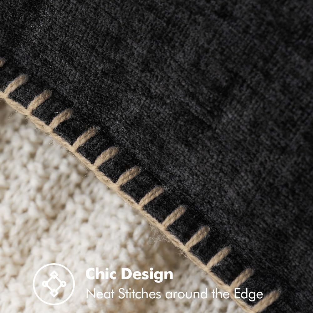 MIULEE Pack of 2 Couch Throw Pillow Covers 16x16 Inch Black Farmhouse Decorative Pillow Covers with Stitched Edge Soft Chenille Solid Dyed Spring Pillow Covers for Sofa Bed Living Room