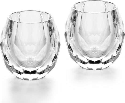 KAMMAK Crystal Whiskey Glasses Set of 2, Handcrafted Old Fashioned Glasses Stemless, 3.71oz Hand Blown White Cocktail Glasses, Engagement Gifts for Couples, Women, Men