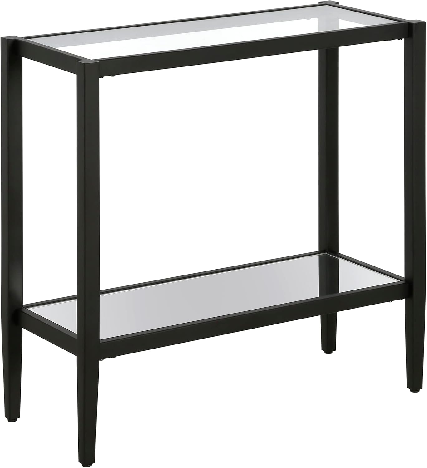 Henn&Hart 24" Wide Rectangular Side Table with Glass Shelf in Blackened Bronze, Table for Living Room, Bedroom