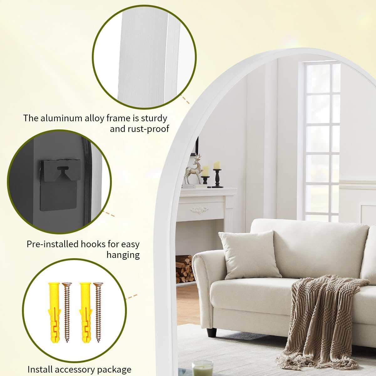 BEAUTYPEAK 36"x48" Arch Bathroom Mirror, Wall Mounted Vanity Metal Frame Mirror for Bedroom, Entryway, Living Room, Silver