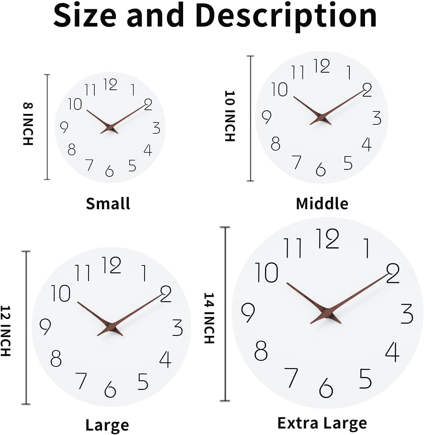 Mosewa Wall Clock 14 Inch White Silent Non Ticking Battery Operated Simple Minimalist Wooden Clock Decorative for Kitchen Bathroom Home Bedroom Living Room Office