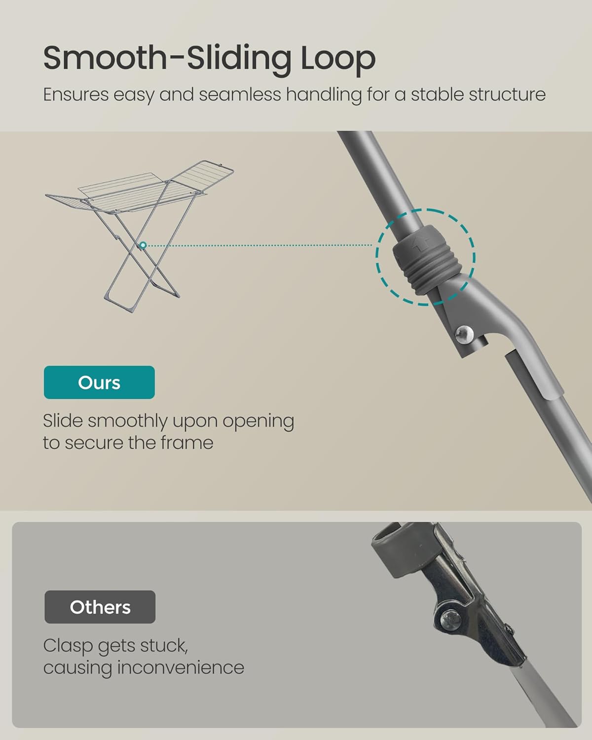 SONGMICS Clothes Drying Rack, Metal Laundry Drying Rack, Foldable, Space-Saving, Free-Standing Airer, with 4 Gullwings, Indoor Outdoor Use, Bed Linen Clothing, Gray ULLR541G01