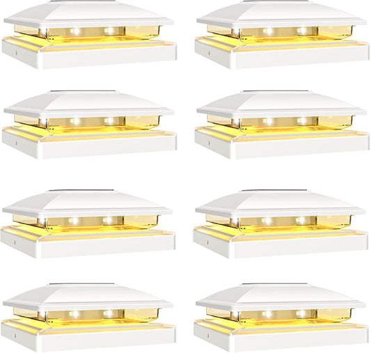 VOLISUN Solar Post Cap Light Outdoor,Solar Fence - Post Lights Waterproof for 4x4/5x5/6x6 Wooden/Vinyl Post,White Deck Cap Light Solar Powered with Warm White for Garden/Patio/Porch 8pack