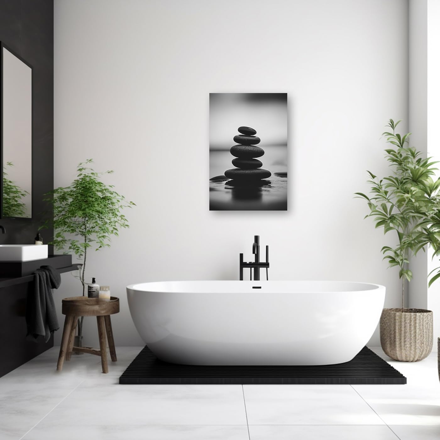 DOARTDO Zen Canvas Wall Art Black and White Zen Stone Picture Print Meditation Relax Spirit Spa Room Bathroom Decor Frame (12.00" x 18.00", Zen Stone - 3)