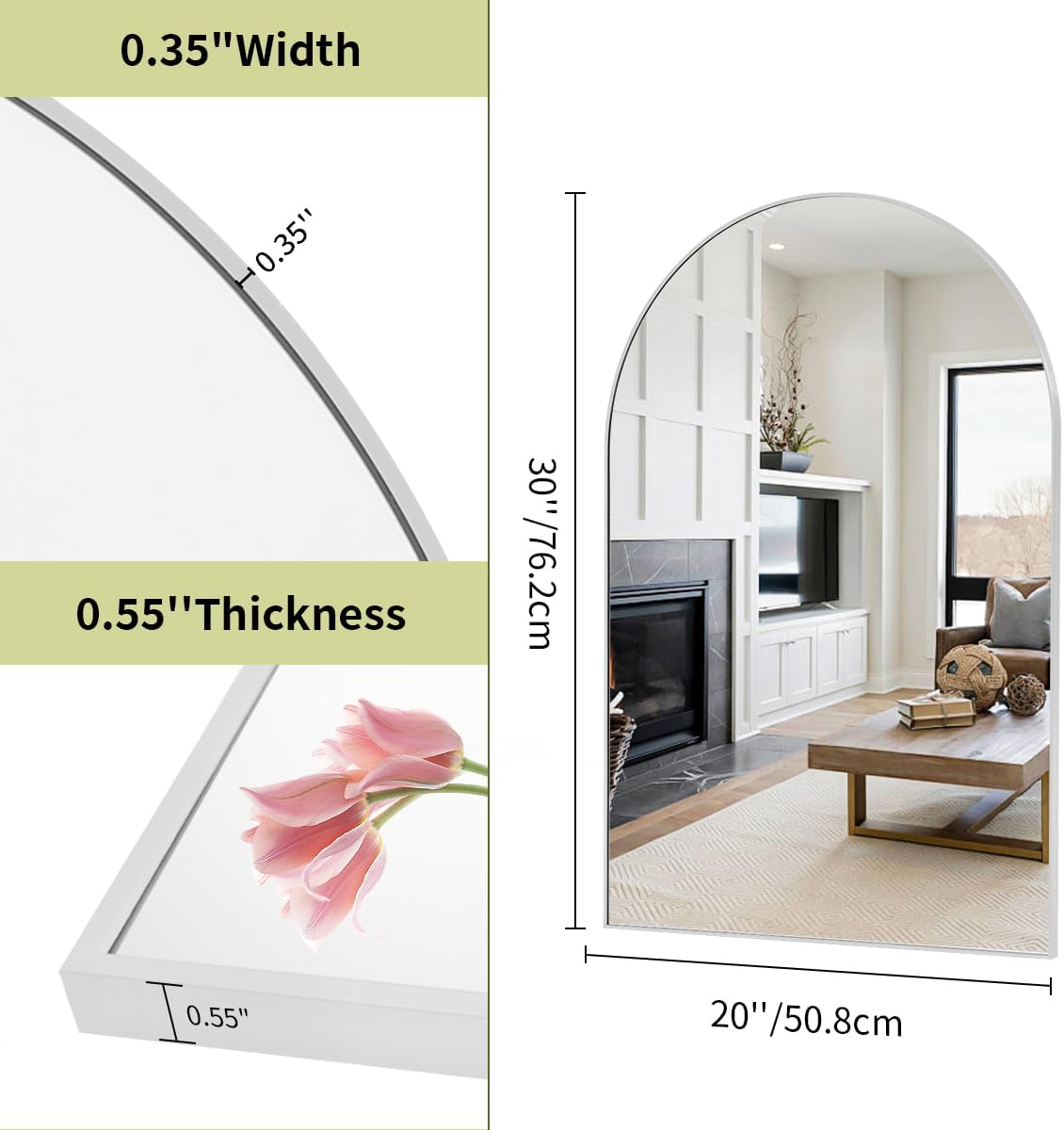 BEAUTYPEAK 20"x30" Arch Bathroom Mirror, Wall Mounted Vanity Metal Frame Mirror for Bedroom, Entryway, Living Room, Silver