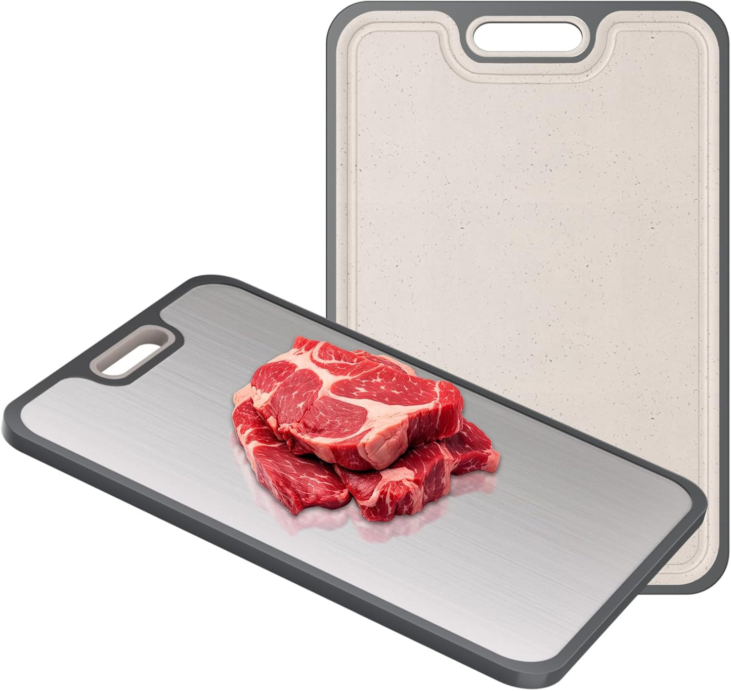 2IN1 Titanium Cutting Boards for Kitchen,Metal Cutting Boards With Pure Titanium and Wheat Straw PP,Double Sided Chopping Board with Juice Groove Dishwasher Safe Easy to Clean Non Toxic 15"X10"