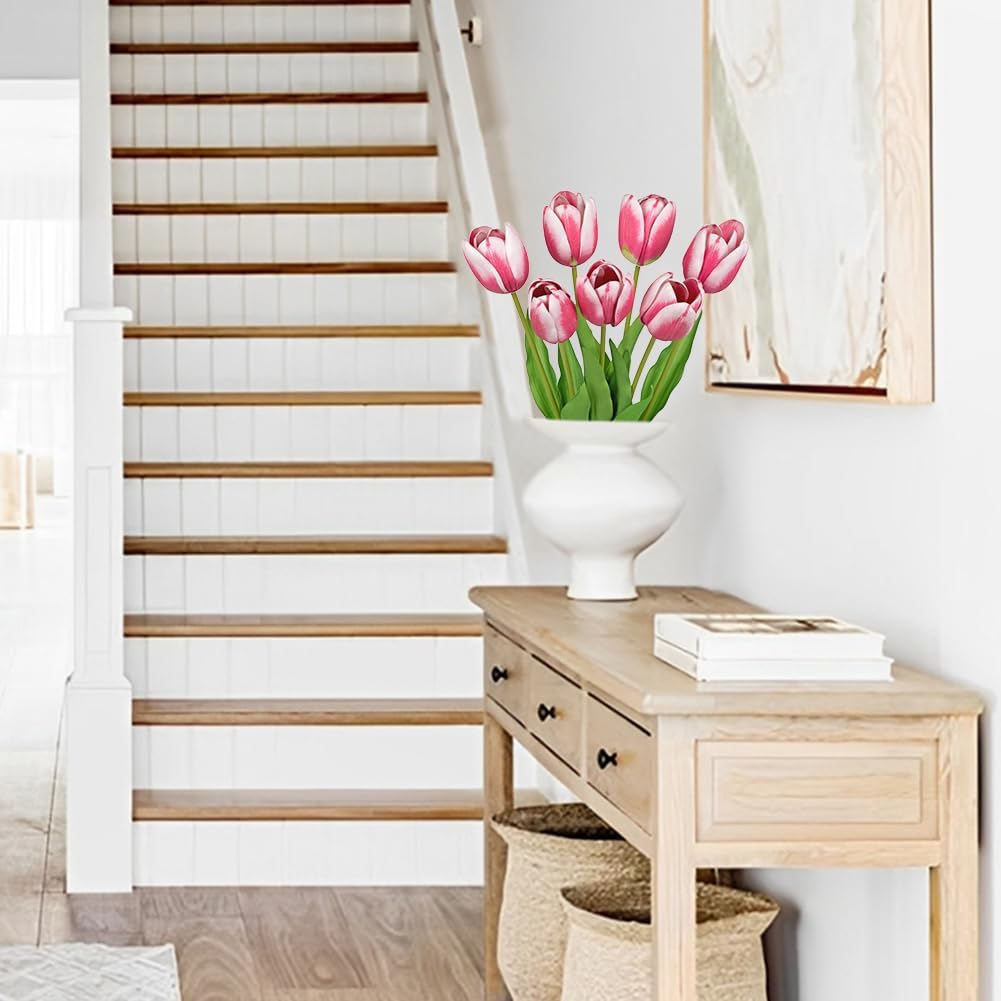 Artificial Tulips Flowers – 24" Long Stem Faux Tulips, 7PCS Real Touch Fake Red Tulip for Vase, Farmhouse, Kitchen, Spring & Wedding Home Decor