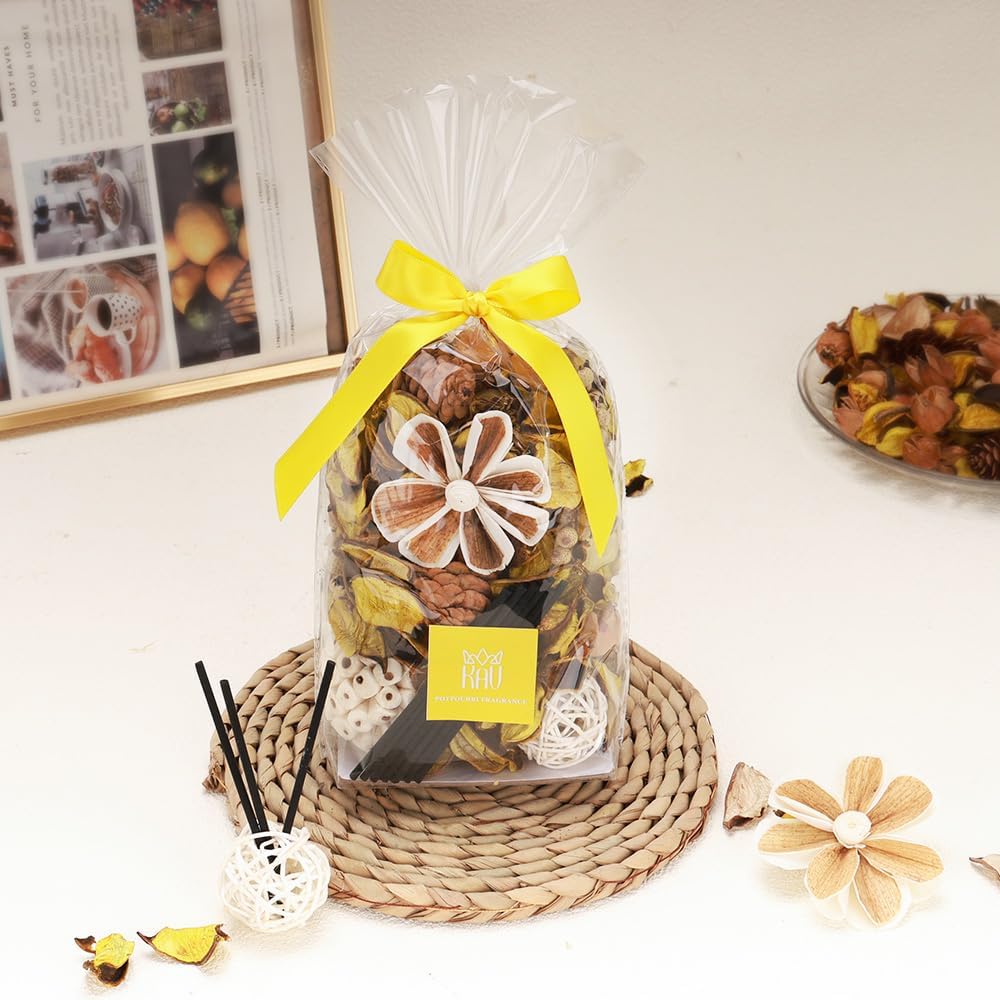 Potpourri Bowl Filler, Spring Pot pourri Dried Flower Vase Fill Mix, Home Decor Scented Dry Poporri, 3 Color Options Natural Flower Home Decor (Yellow)