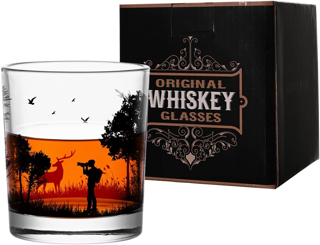 Old Fashioned Whiskey Glasses, Stemless Wine Glasses with Gift Box, 10Oz Rocks Glass for Scotch Cocktail Bourbon Vodka Liquor, Unique Gifts for Dad, Husband, Father's Day, Anniversary