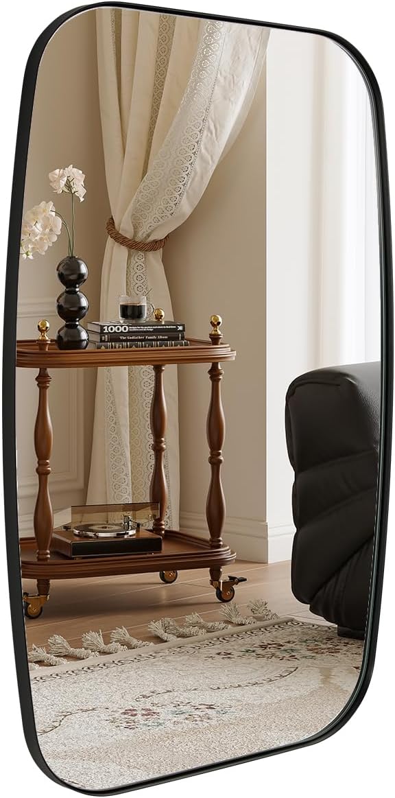 ANDY STAR Black Mirror for Bathroom, 28x36 Inch Stainless Steel Metal Frame Oblong Bathroom Mirror for Vanity, 1’’ Deep Wall Mounted Vertically/Horizontal