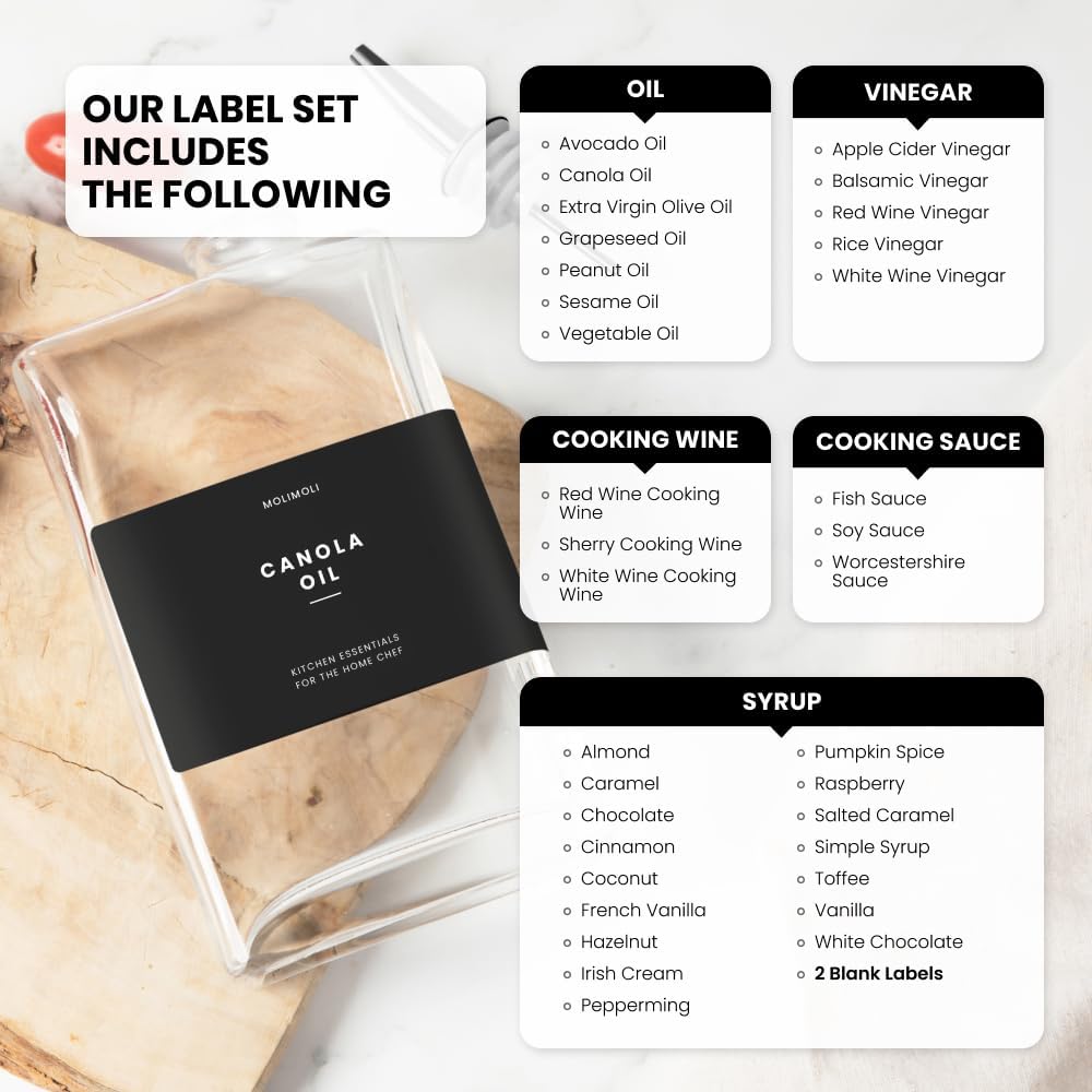 Molimoli Olive Oil Dispenser Bottle for Kitchen, Automatic Pourer, Glass Thin Bottle Dispenser for Kitchen, Olive Oil Cruet, | Set of 2 - Black