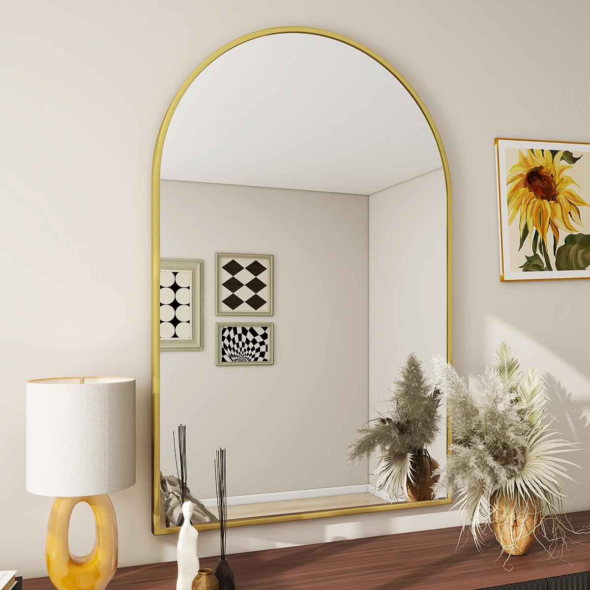 BEAUTYPEAK 24"x36" Arch Bathroom Mirror, Wall Mounted Vanity Metal Frame Mirror for Bedroom, Entryway, Living Room, Gold