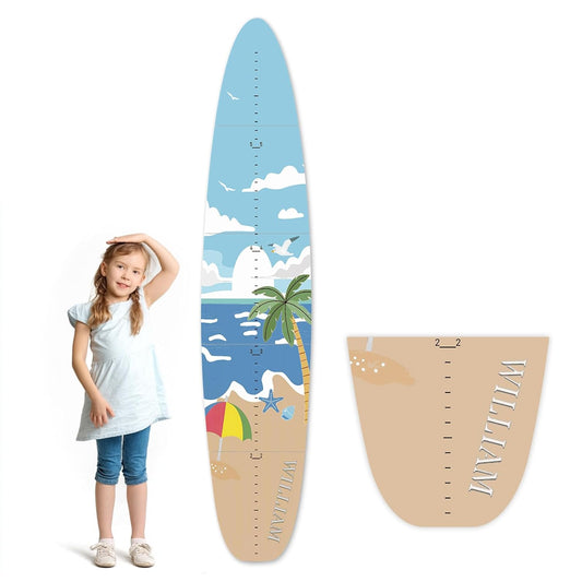 Personalized Name Growth Chart, Surfboard Children's Height Growth Chart Wall Board, Stereoscopic Height Ruler, Precision Height Measuring Instrument for Nursery Room, Includes Tools