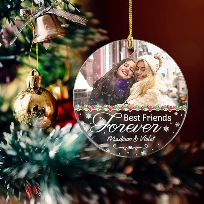 Personalized Best Friend Ornament Custom Friendship Christmas Ornament Friends Forever Acrylic Ornaments with Photo Picture Xmas Tree Gifts for Besties BFF Soul Sister