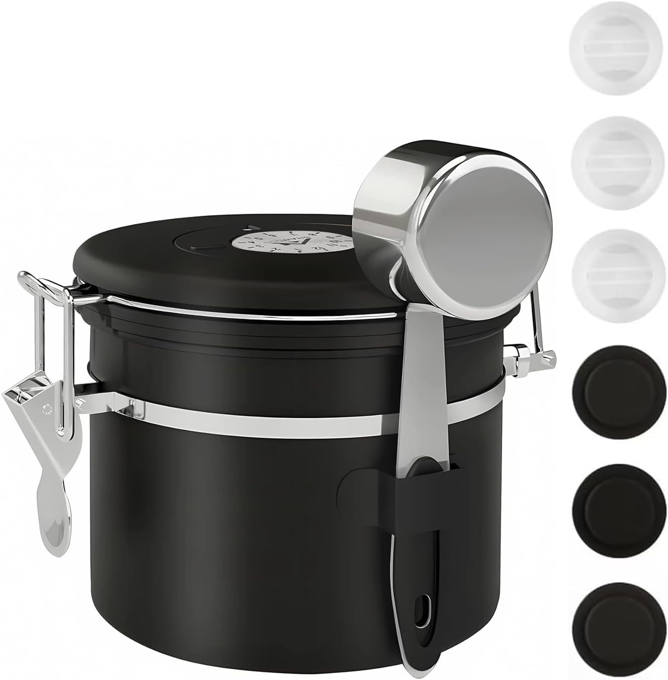 ShanSon Coffee Canister Airtight Coffee Container Stainless Steel Coffee Bean Storage Container with Scoop Coffee Canister for Beans Grounds Sugar Flour Tea Cereal,11OZ, Black