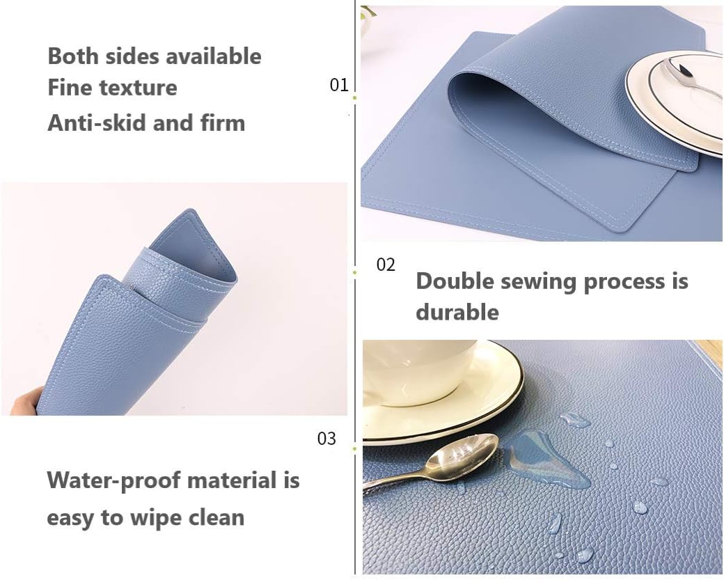 Set of 6 Faux Leather Placemats, PU Table Mats, Waterproof, Stain Resistant, Heat Resistant, Easy to Clean for Kitchen Dining Table,Conference Table