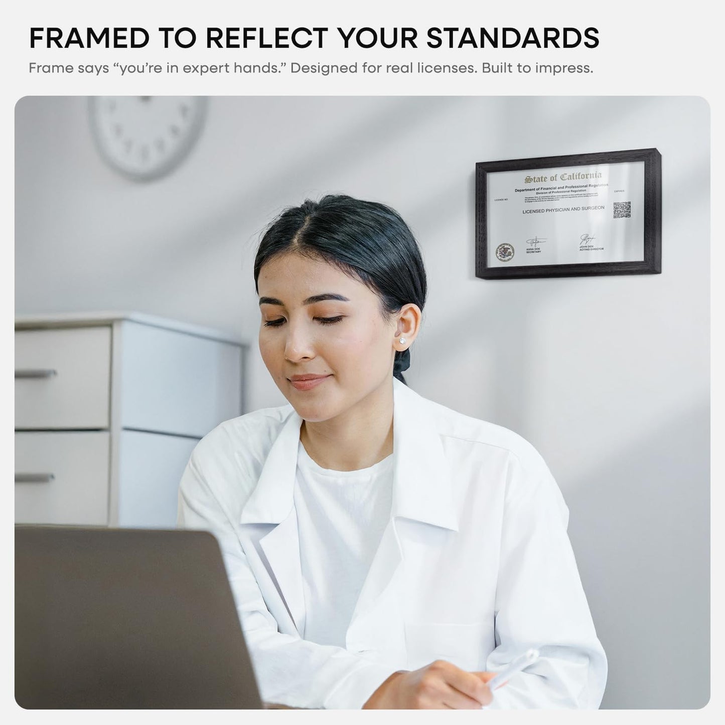 Homeforia 5.5x8.5 Business License Frame Black, High End Oak 5.5 by 8.5 Wood Certificate Frame, 8.5 x 5.5 Document Frame for Wall or Tabletop, Wooden Picture Frames, Tempered Glass, Wall Kit, Set of 1