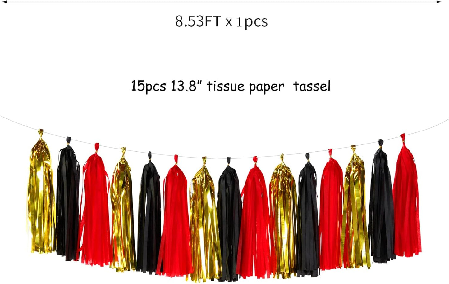 Black-Red Gold Party-Decorations Tassel Garland - 15pcs Graduation Tassels Banner Birthday Casino Theme Wedding Bachelorette Engagement Baby Bridal Shower Party Decor Panduola