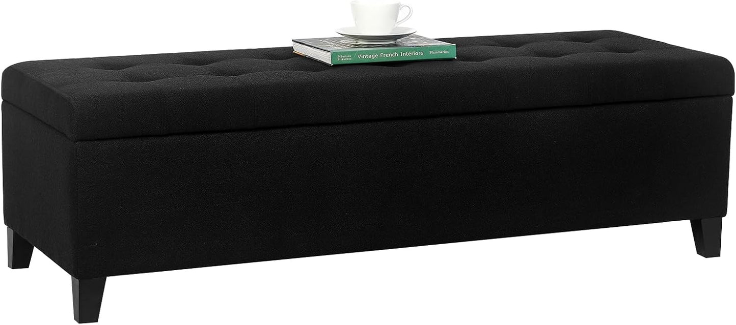 Joveco Storage Ottoman Bench, 51" Rectangle Long Bench, for Bedroom, End Foot of Bed, Living Room, Entryway, Line Black