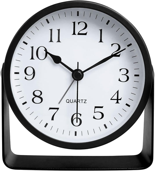 Small Desk Analog Alarm Clock Battery Powered Mini Metal Nightstand Shelf Clock with Light Side Table Decor Mid Century Cute Alarm Clock for Heavy Sleepers Bedrooms Desktop Living Room Bathroom