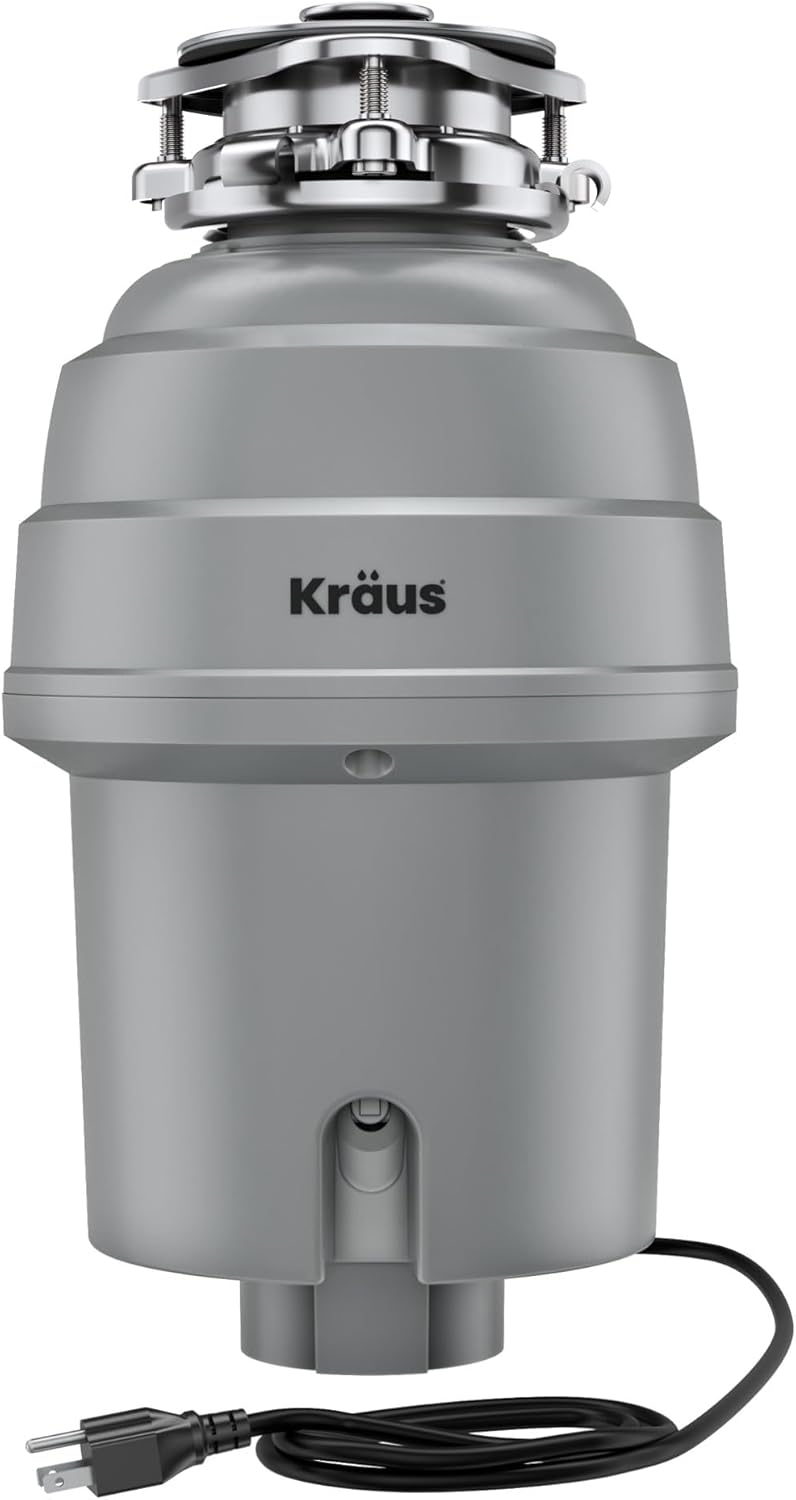 KRAUS WasteGuard High-Speed 3/4 HP Continuous Feed Ultra-Quiet Motor Garbage Disposal with Power Cord and Flange Included and Universal Mount, KWD210-75MGR