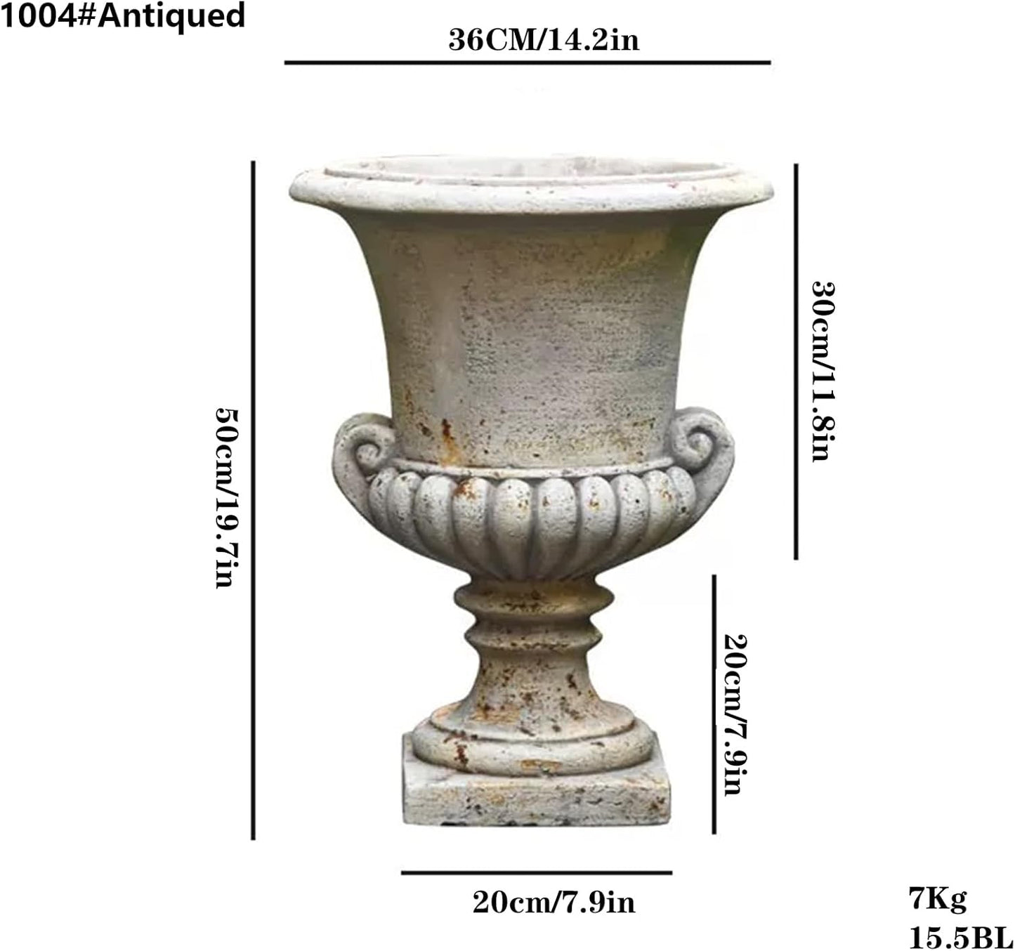 Vintage European Garden Urn Planter, Decorative Cement and Fiber Flower Pot, Make Antiqued Finished, H=19.7in, Wrap Foam Safely Delivered from Local Warehouse (Antiqued, Medium)