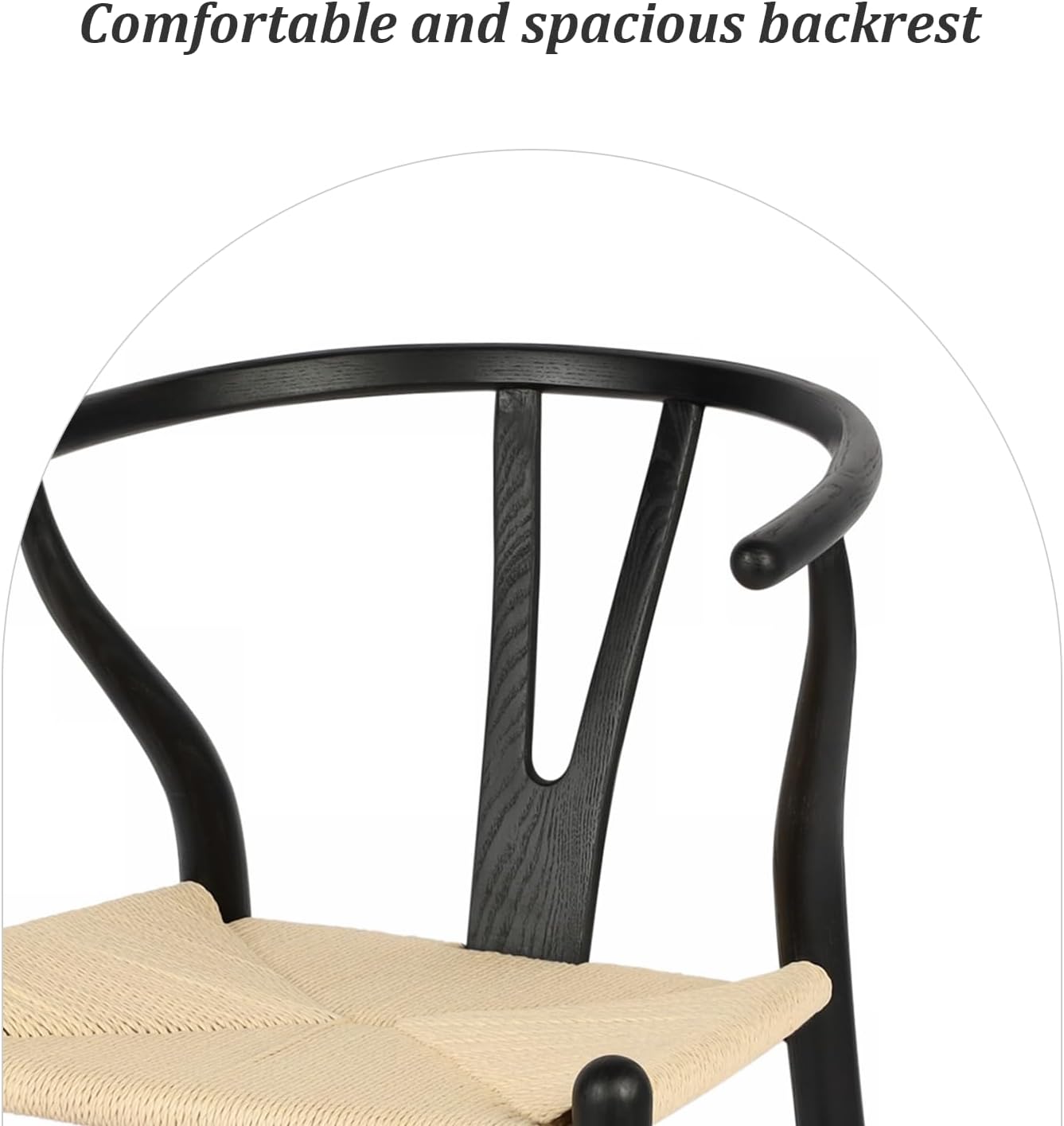 Wishbone Chair Natural Solid Wood Dining Chair/Hans Wegner Y Chair Rattan and Wood Accent Armrest Chairs Set of 2 (Ash Wood - Black + Natural Cord)