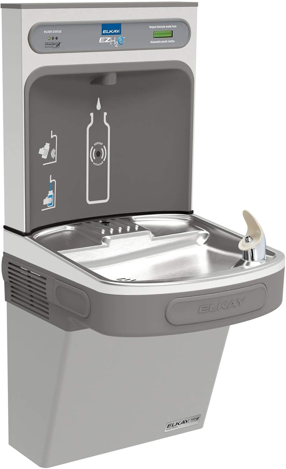 Elkay LZSG8WSK EZH2O Wall Mounted Drinking Fountain and Hands Free Bottle Filling Station with Cooler - Light Gray Granite