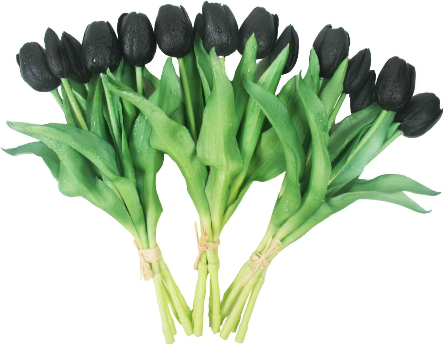 15pcs Artificial Tulips Flowers, Fake Tulips Real Touch, Faux Latex Tulips Bouquets, for Party Wedding Home Room Decoration (Black)