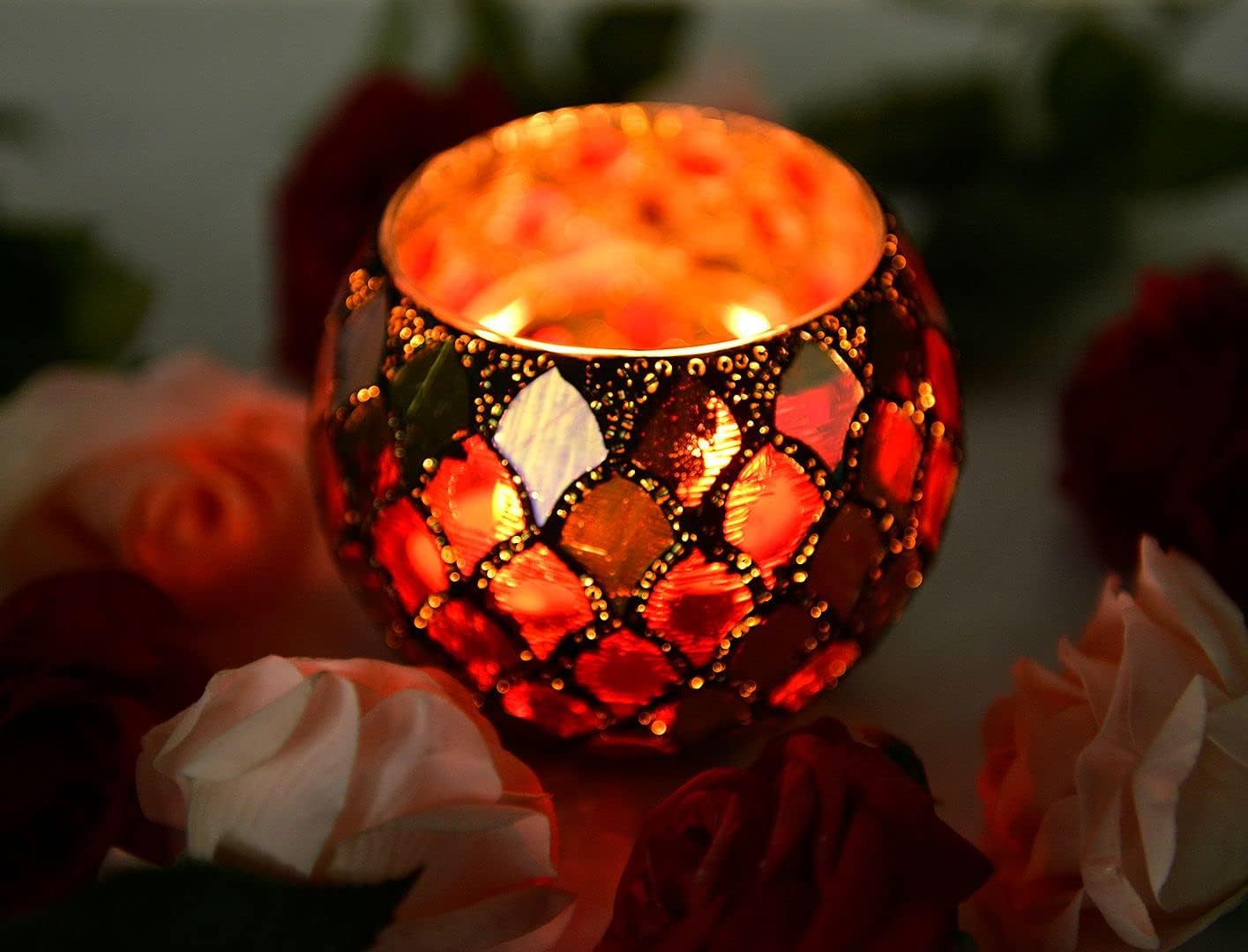 Votive Candle Holder Tea Lights - Glass Candle Holders, Mosaic Tealight Candle Holder, Candle Jar Cup for Wedding Centerpiece Party Table Decorations, Valentines Day Decor