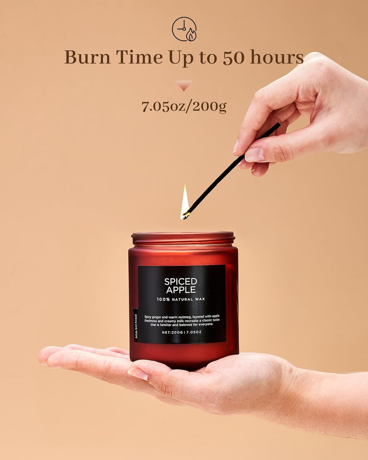 M&SENSE Spiced Apple Cotton Wick Fall Scented Natural Soy Wax Candle for Autumn Decor, Strong Fall Scented Candle 7.05oz Up to 50 Hours Burn Time Gift for Christmas Holiday Celebration